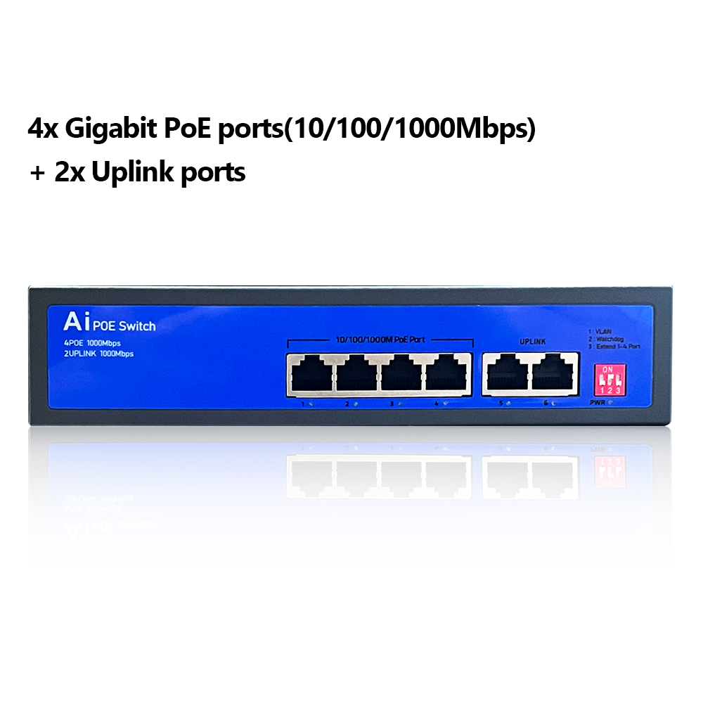 S402E 4-Port 100Mbps PoE Switch, 60W, AI Watchdog, 300m Extend